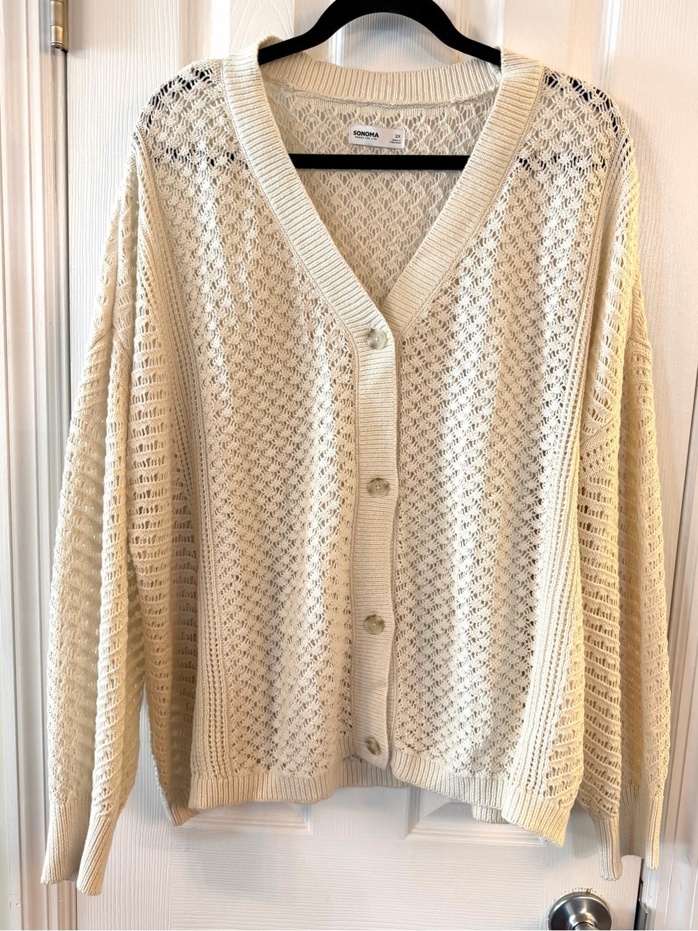 Sonoma 2X Cream Crochet Open Knit Button Cardigan Boho Plus Size